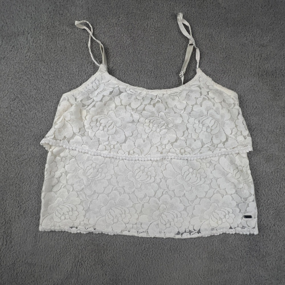Aeropostale Boho Camisole Tank Top Women's Small White Floral Lace Tiered Y2k